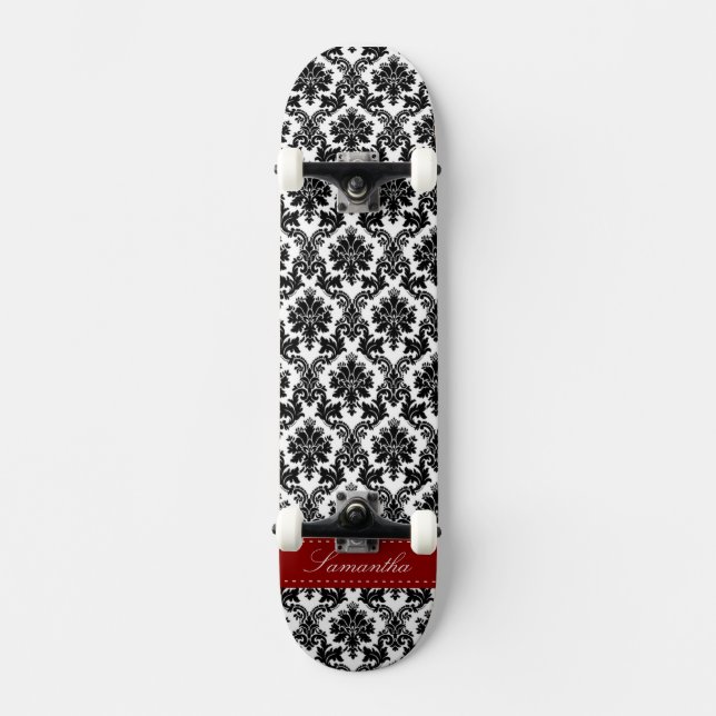 Black Damask Lace Broquade Old School Skateboard (Vorderseite)