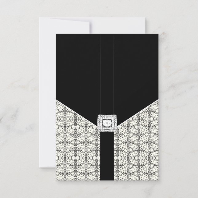 Black Damask Lace Diamond Wedding RSVP Cards (Vorderseite)
