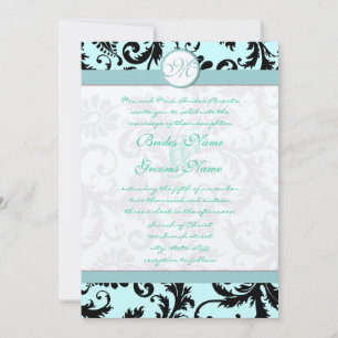 Black Damask Light Aqua Blue Wedding Einladung