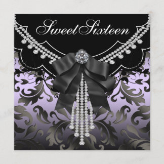 Black Damask Lila 16 . Geburtstag Party Einladung