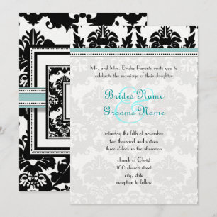 Black Damask mit Aqua Trim Wedding Einladung