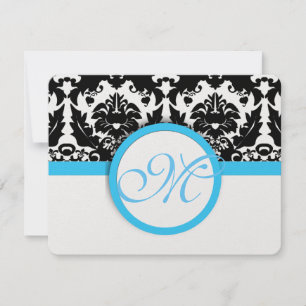 Black Damask mit Light Bright Aqua Blue Wedding RSVP Karte