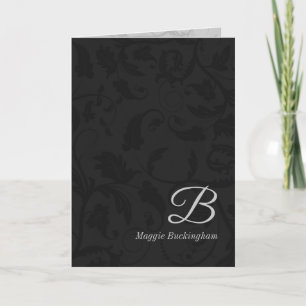 Black Damask Mit Monogramm Deluxe Gruß