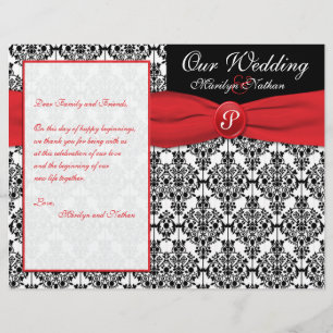 Black Damask mit Poppy Red Wedding Program