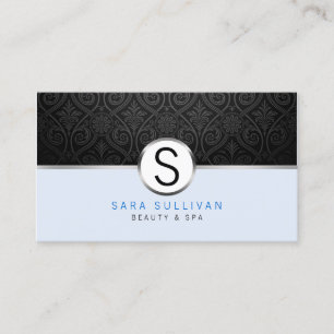 Black Damask Monogram Beauty Wellness-Center Busin Visitenkarte