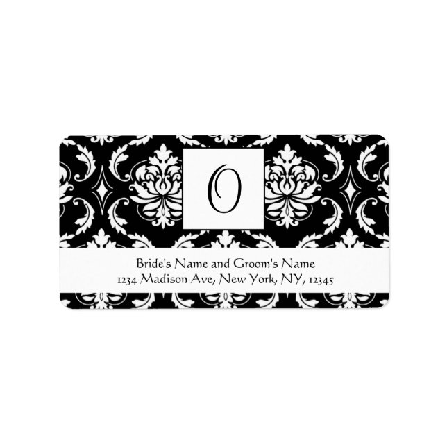 Black Damask Monogram O Wedding Address Labels Adressaufkleber (Vorne)