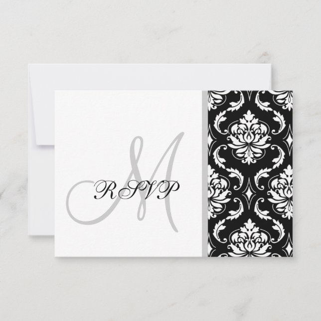Black Damask Monogram Wedding RSVP (Vorderseite)
