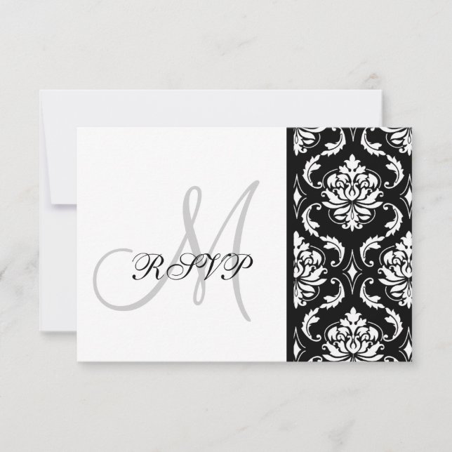 Black Damask Monogram Wedding RSVP Karte (Vorderseite)