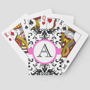 Black Damask Monogrammierte Pink Wedding Playing C Spielkarten