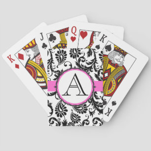 Black Damask Monogrammierte Pink Wedding Playing C Spielkarten