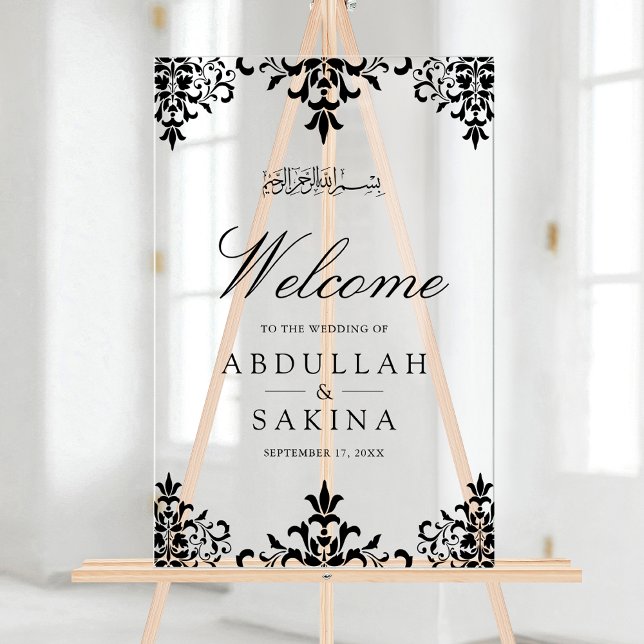 Black Damask Muslim Wedding Welcome Acrylschild (Von Creator hochgeladen)