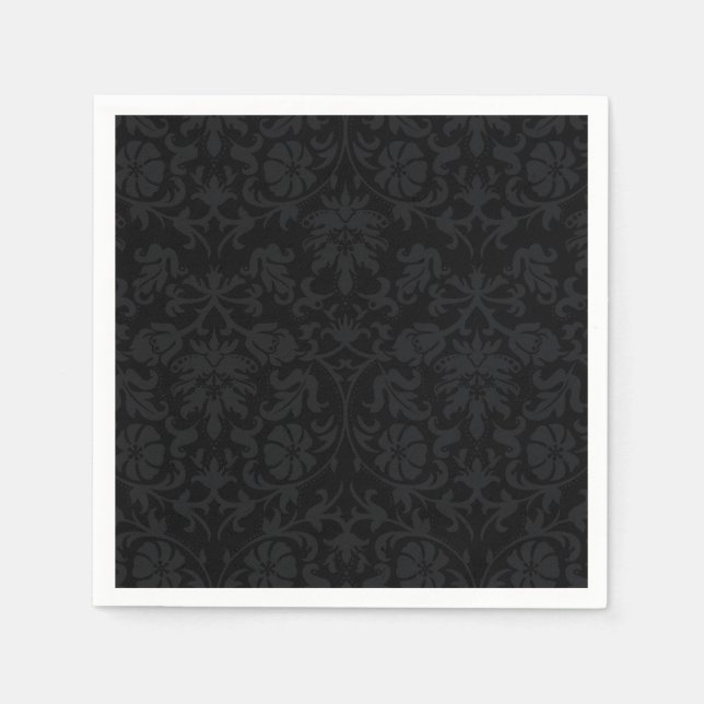 Black Damask Muster Floral Napkins Serviette (Vorderseite)