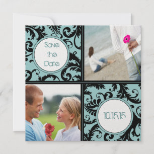 Black Damask on Aqua Wedding Save the Date