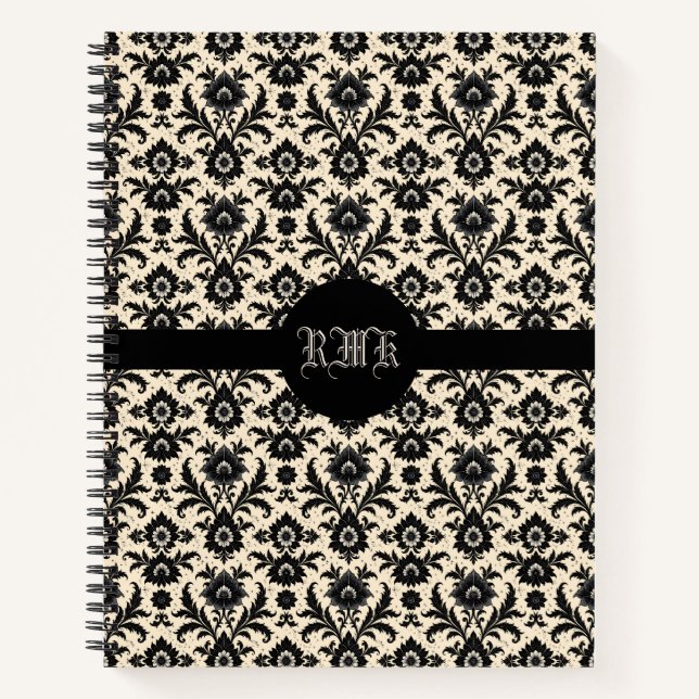 Black Damask on Sepia Notizbuch (Vorderseite)