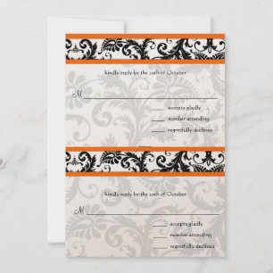 Black Damask Orange Trim UAWG Wedding Einladung