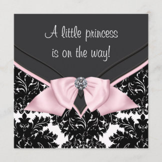 Black Damask Pink Bow Princess Baby Dusche Einladung