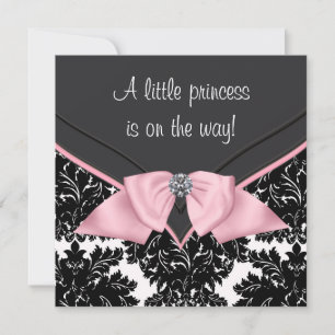 Black Damask Pink Bow Princess Baby Dusche Einladung