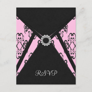 Black Damask Pink Elegantes Schwarzes UAWG RSVP Karte