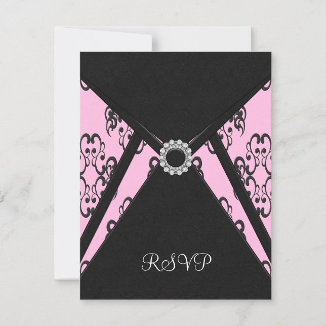 Black Damask Pink Elegantes Schwarzes UAWG RSVP Karte (Vorderseite)