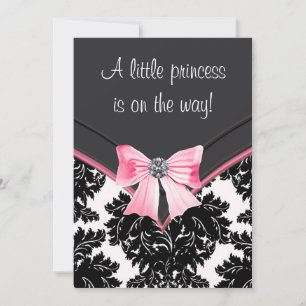 Black Damask Pink Princess Baby Dusche Einladung