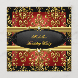 Black Damask Red Birthday Party Gold 2 Diamond Einladung