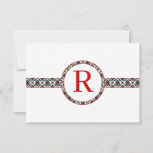Black Damask Red Trim Wedding Response RSVP Karte