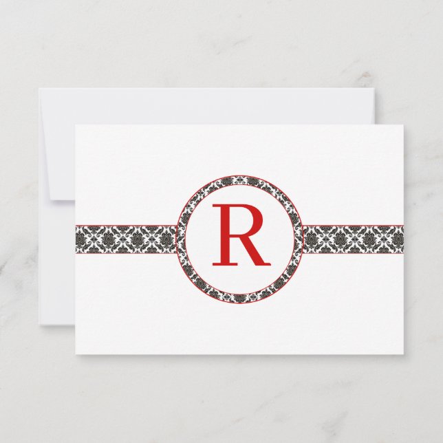 Black Damask Red Trim Wedding Response RSVP Karte (Rückseite)