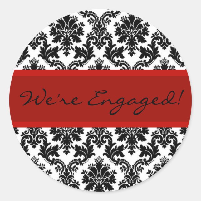 Black Damask & Red Umschlag Aufkleber Gefallen-Sti (Vorderseite)