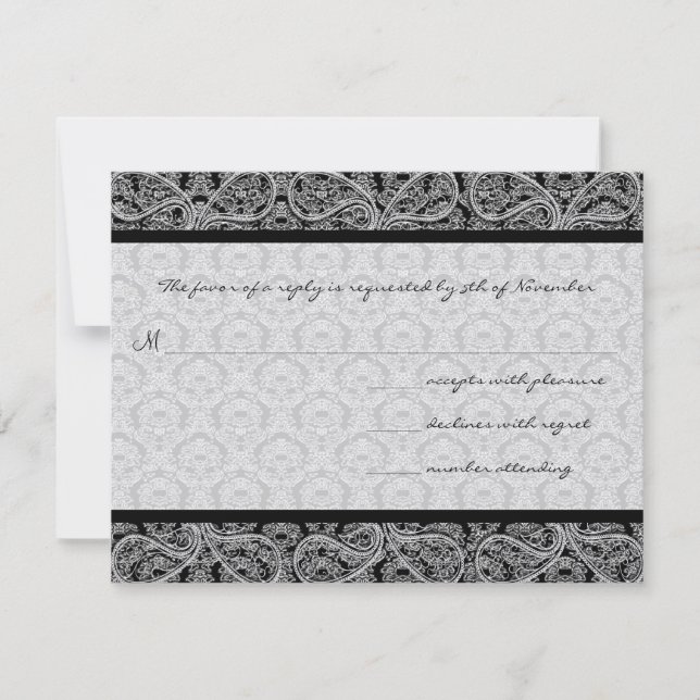 Black Damask Response Card- RSVP Karte (Vorderseite)