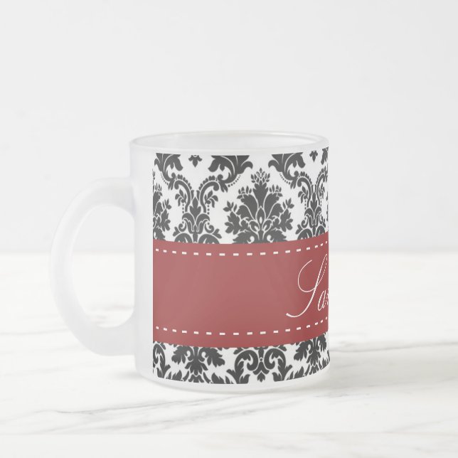 Black Damask Spitzen Mattiertes Glas Kaffee Tasse  (Links)