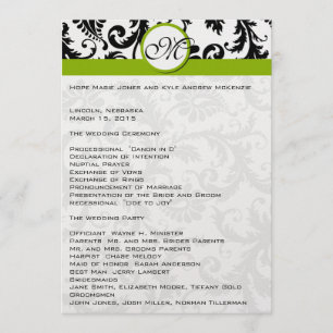 Black Damask Swirl Apple Green Wedding Program Programm