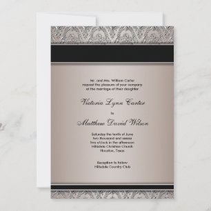 Black Damask Taupe Hochzeit Einladungen