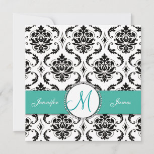 Black Damask Türkis Monogram Weditation Einladung