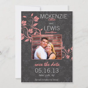 Black Damask und Elegante Reben Save the Date Kart