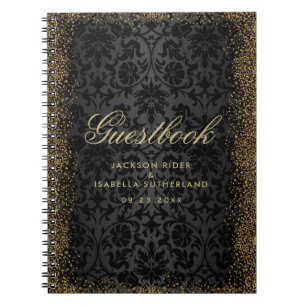 Black Damask und Gold Confetti Glitzer - Gästebuch Notizblock