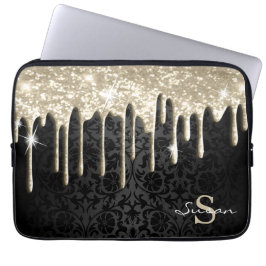 Black Damask und Gold Glitzer Tropfen Laptopschutzhülle