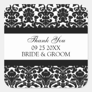 Black Damask Vielen Dank Gastgeschenk Hochzeit Tag Quadratischer Aufkleber