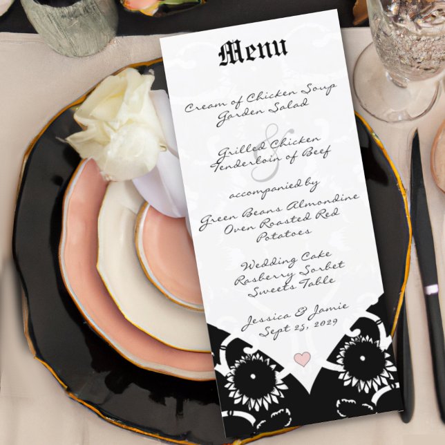 Black Damask Wedding Menu Menükarte (Von Creator hochgeladen)