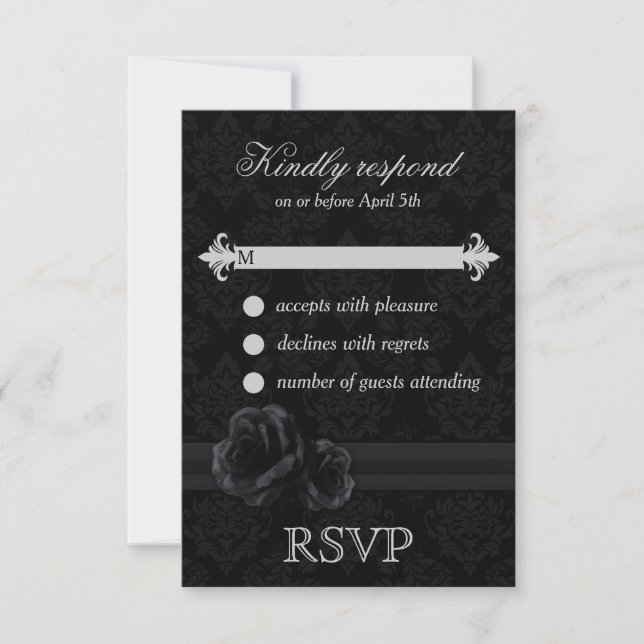 Black Damask wedding RSVP Karten Schwarzes UAWG (Vorderseite)