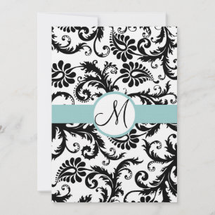 Black Damask Wirbel Aqua Trim Hochzeitseinladung Einladung