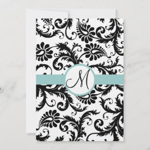 Black Damask Wirbel Aqua Trim Hochzeitseinladung Einladung