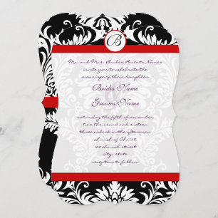 Black Damask Wirbel Red Trim Lila Schriftart Hochz Einladung