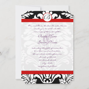 Black Damask Wirbel Red Trim Lila Schriftart Hochz Einladung