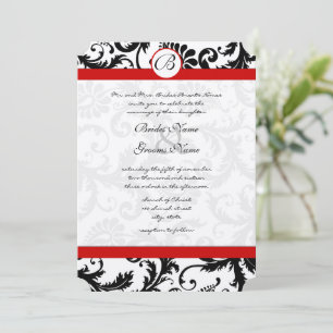 Black Damask Wirbel Red Trim Wedding Einladung