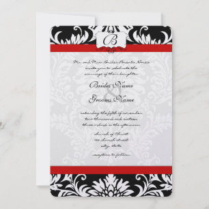 Black Damask Wirbel Red Trim Wedding Einladung