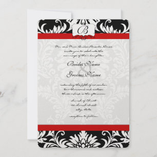 Black Damask Wirbel Red Trim Wedding Einladung