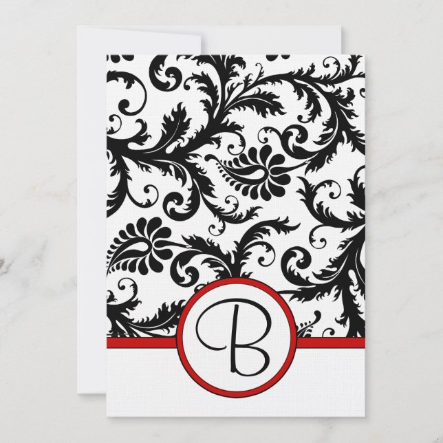Black Damask Wirbel Red Trim Wedding Einladungen (Vorderseite)
