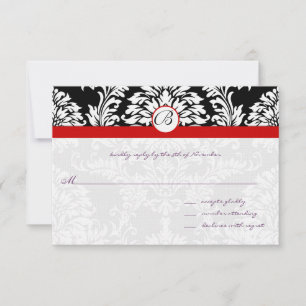 Black Damask Wirbel Red Trim Wedding RSVP Karte