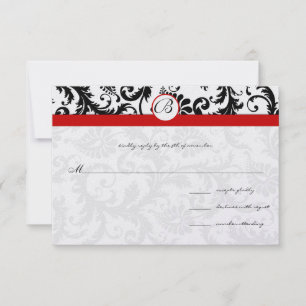Black Damask Wirbel Red Trim Wedding RSVP Karte