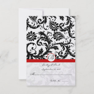 Black Damask Wirbel Red Trim Wedding RSVP Karte